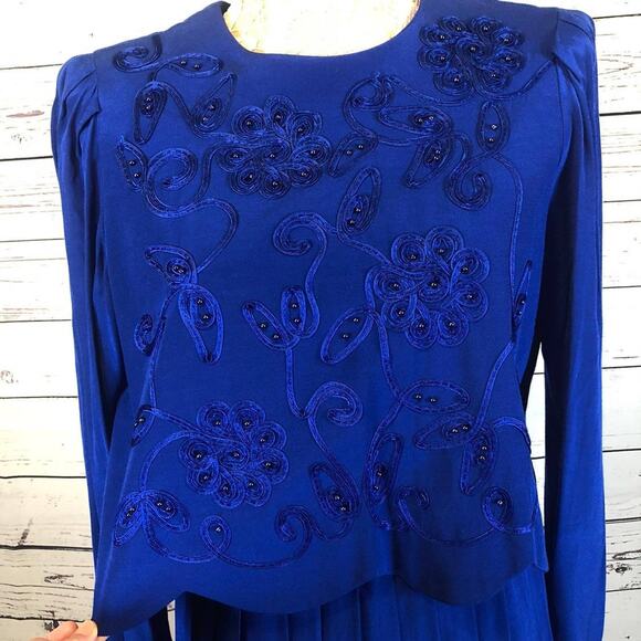 Karin Stevens VINTAGE 90's Blue Embroidered dress, looks like 2 piece size 10p - Picture 4 of 12